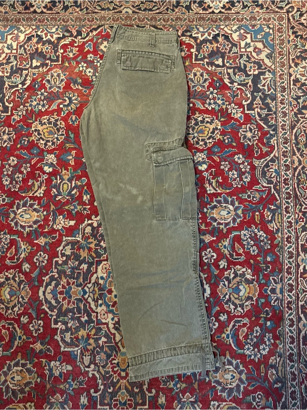 Vintage Olive Green Straight-Leg Cargo Pants